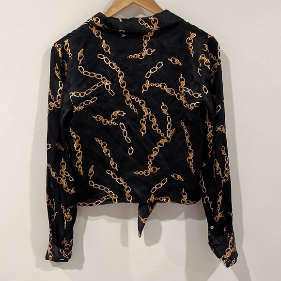 Wilfred Silk Chain Print Tie Front Blouse Black XXS - Picture 5 of 9